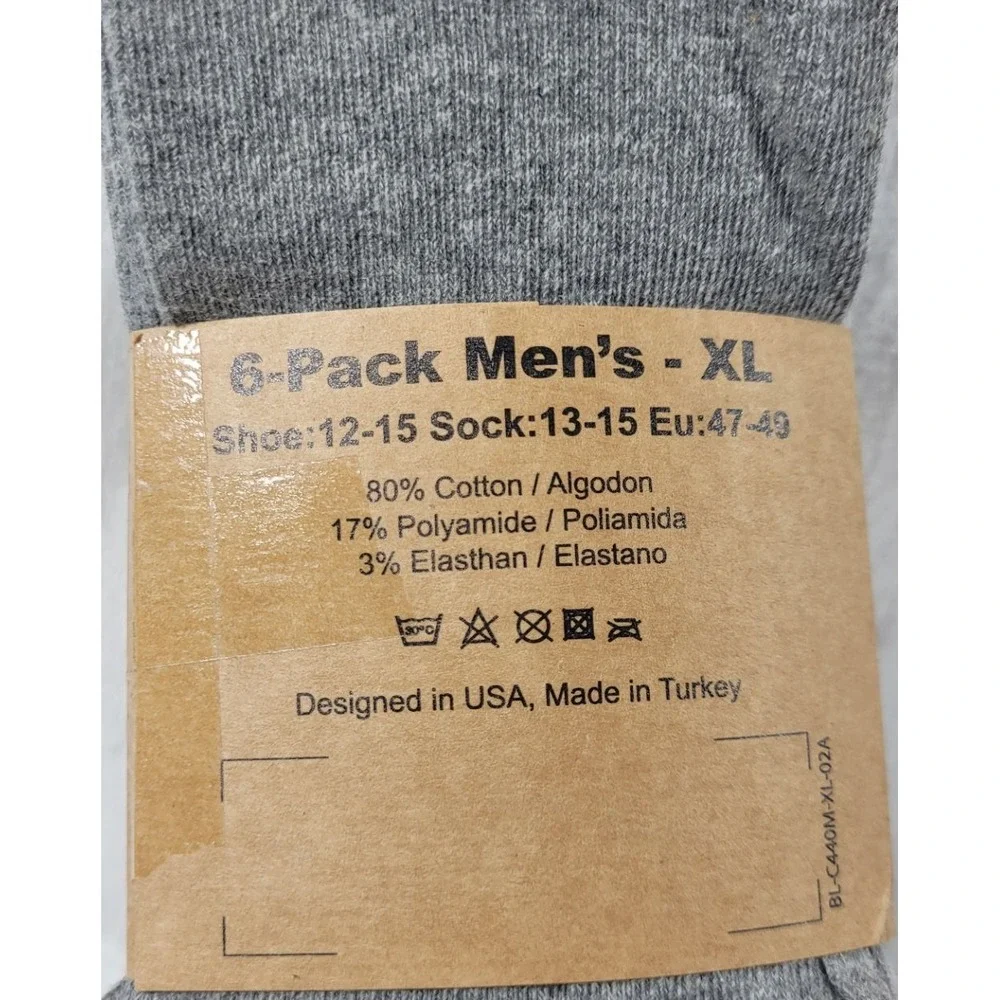 7BigStars Kingdom Men's Premium 6-Pack Dress Socks - Gray - XL (Shoe Sz 12-15)